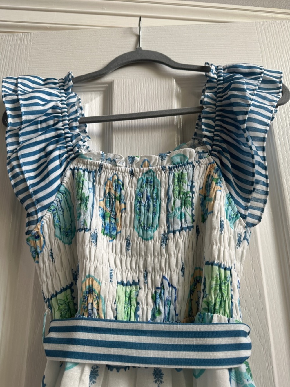 Avara boutique Blue & White Printed Ruffle Strap Summer Dress - Picture 7 of 8